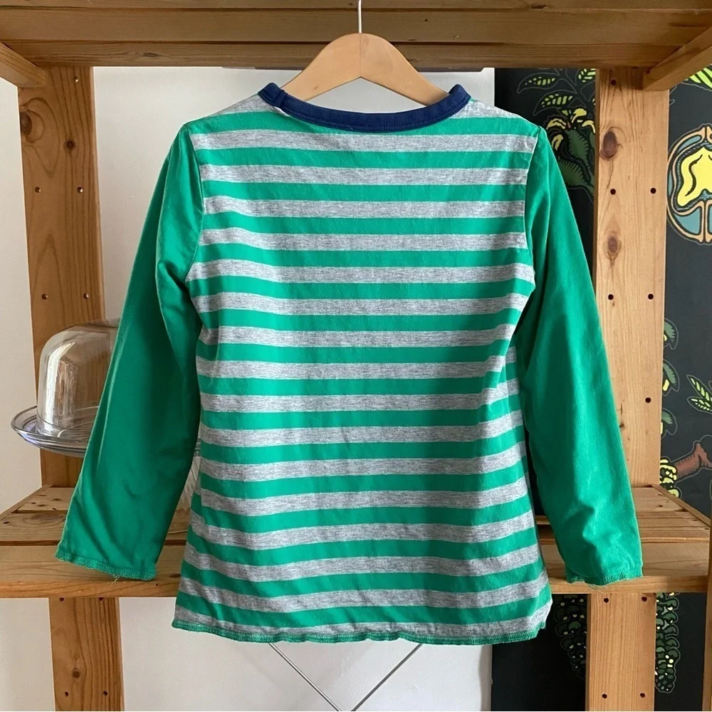 Mini Boden Green Snail Race Stripe Reversible Long Sleeve Shirt - Picture 10 of 15